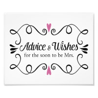 Two Hearts Advice and Wishes Bridal Shower Sign