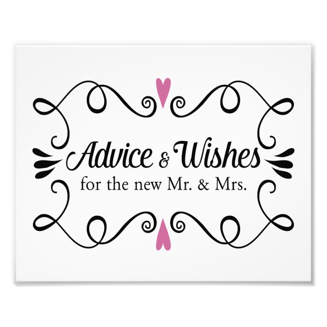 Two Hearts Advice and Wishes Wedding Sign (Front)