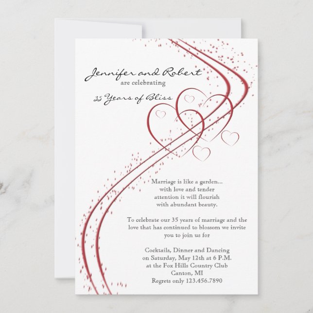 Two Hearts as One Wedding Anniversary Invitation (Front)