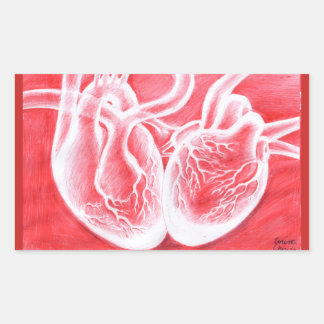two hearts beating together rectangular sticker