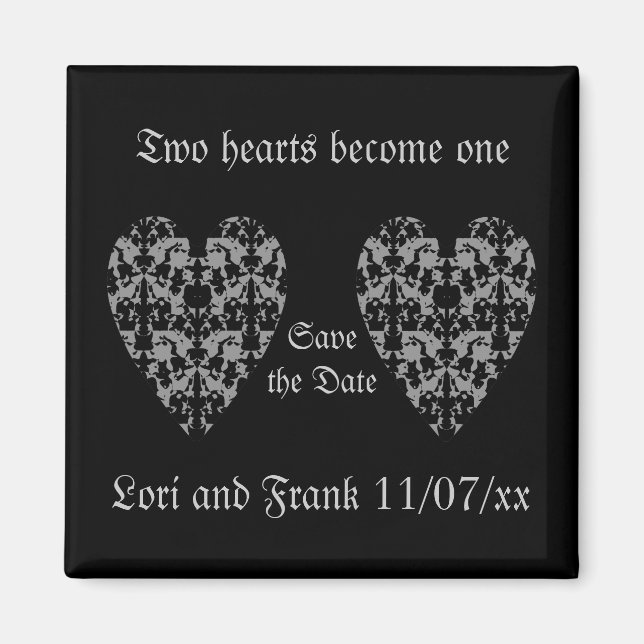Two hearts become one save the date magnet (Front)