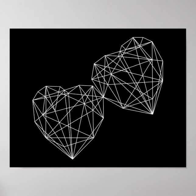 Two Hearts Black Geometric Minimal Art Poster (Front)