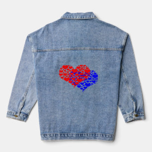 Two hearts blue and red denim jacket