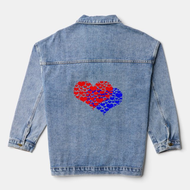 Two hearts blue and red denim jacket (Back)
