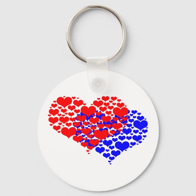Two hearts blue and red key ring (Front)