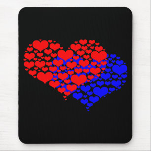 Two hearts blue and red mouse pad