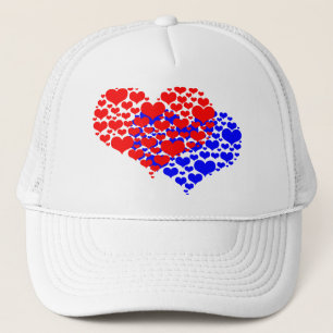Two hearts blue and red trucker hat