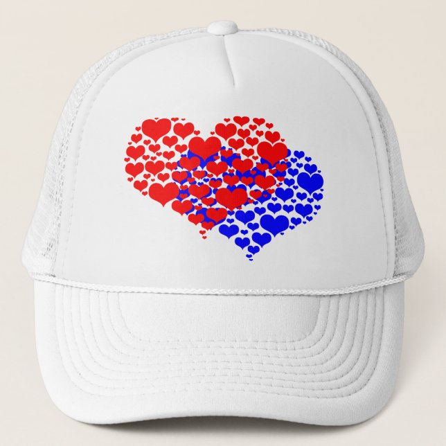 Two hearts blue and red trucker hat (Front)