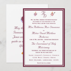 Two Hearts Burgundy Catholic Wedding Invitation