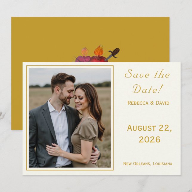 Two Hearts Catholic Flat Save The Date Card (Front/Back)