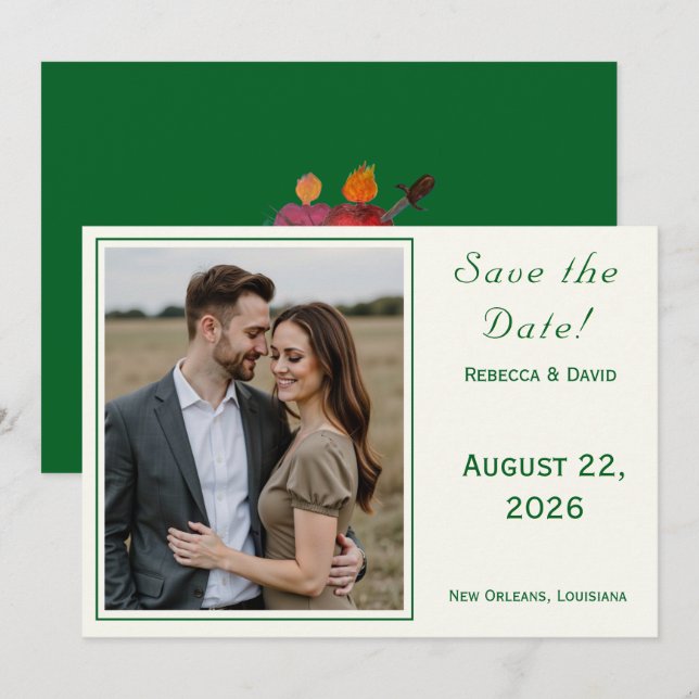 Two Hearts Catholic Flat Save The Date Card (Front/Back)
