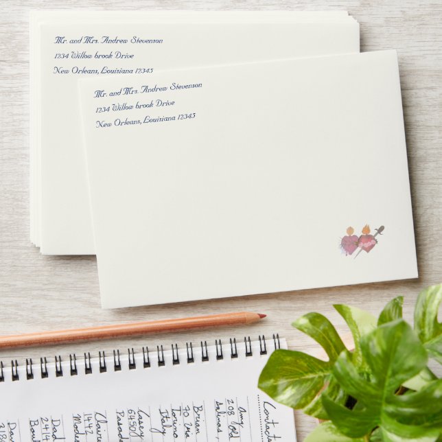 Two Hearts Catholic Wedding Invitation Envelope (Stacked)