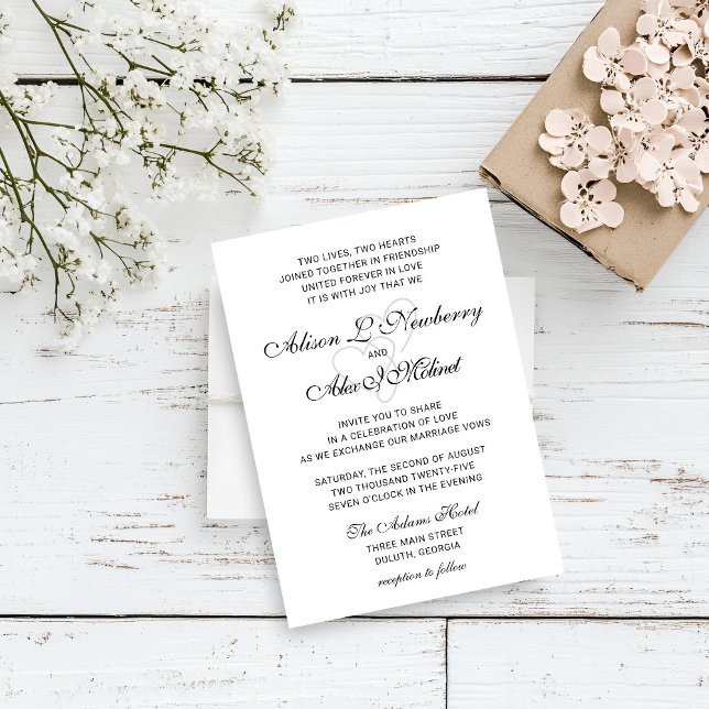 Two Hearts Elegant Script Wedding Invitation (Creator Uploaded)