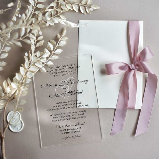 Two Hearts Elegant Script Wedding Invitation (Creator Uploaded)