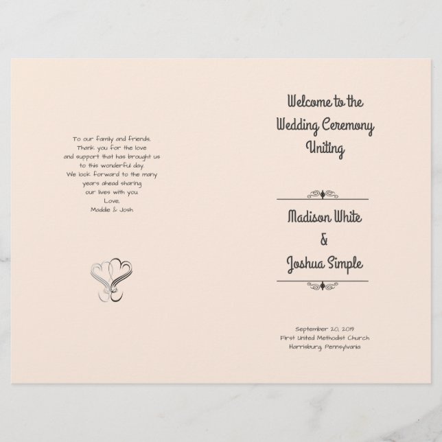 Two Hearts Folded Wedding Program Template (Front)