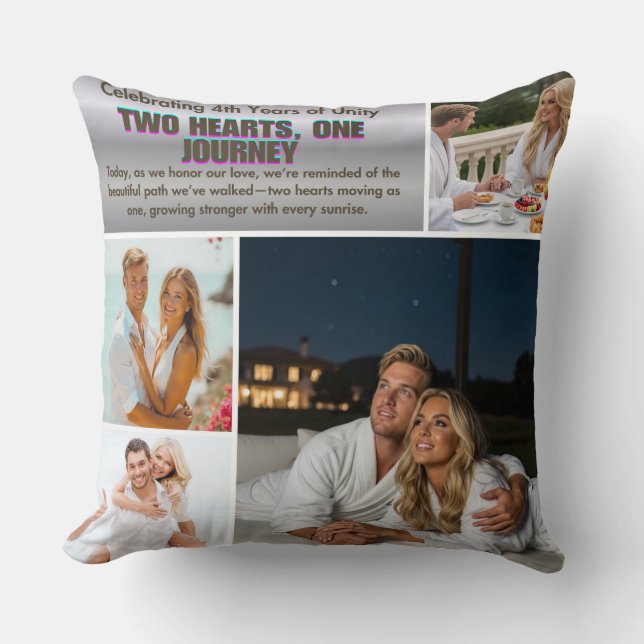 Two Hearts, Four Years, Forever to Go. | Couple Co Cushion (Front)