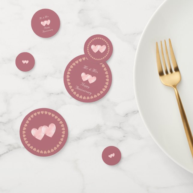 Two Hearts Happy Anniversary on Rose Gold Confetti (Group)