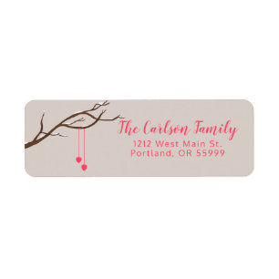 Two Hearts in a Tree Valentine's Love design Return Address Label