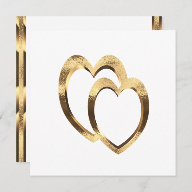 Two Hearts in Faux Gold Engagement Invitation (Front/Back)