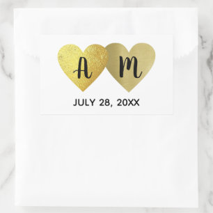 two hearts in love with bride groom initials rectangular sticker