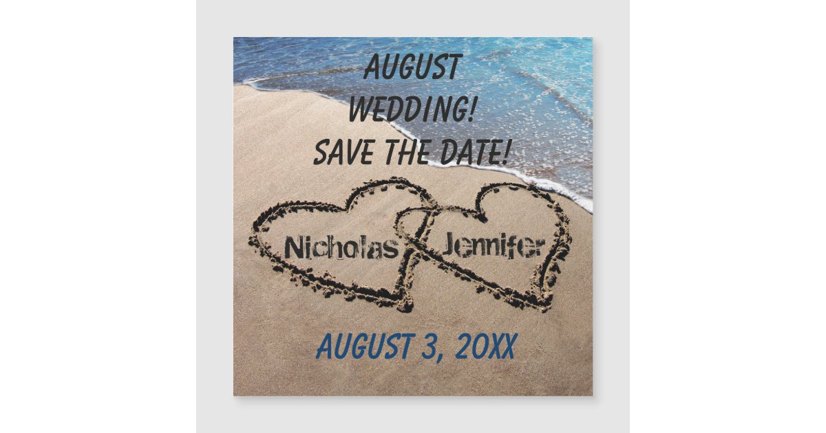 Two Hearts In Sand Save The Date Magnetic Card | Zazzle