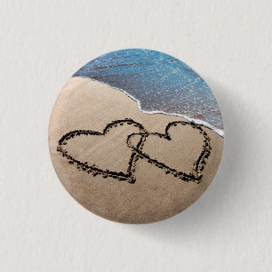 Two Hearts In The Sand 3 Cm Round Badge
