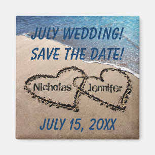 Two Hearts In The Sand Beach Save The Date Magnet