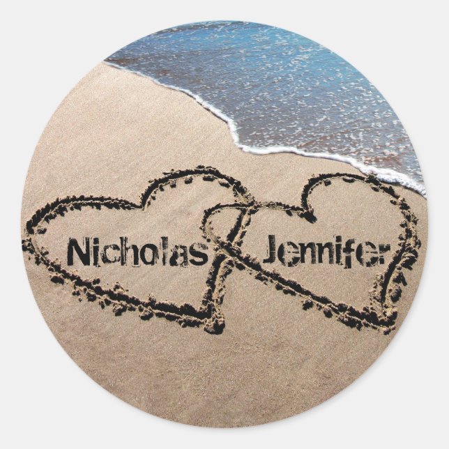 Two Hearts In The Sand Beach Seals Stickers (Front)