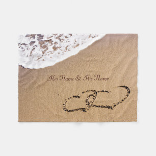 Two Hearts In The Sand Fleece Blanket