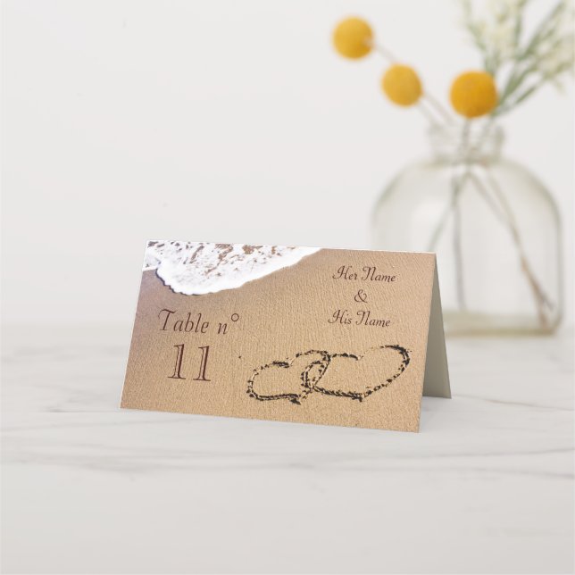 Two Hearts In The Sand Place Card (Front)