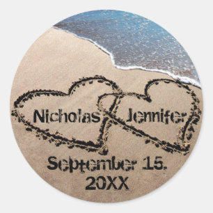 Two Hearts In The Sand Seals Stickers