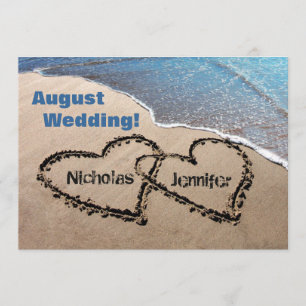 Two Hearts In The Sand Summer Wedding Invitation