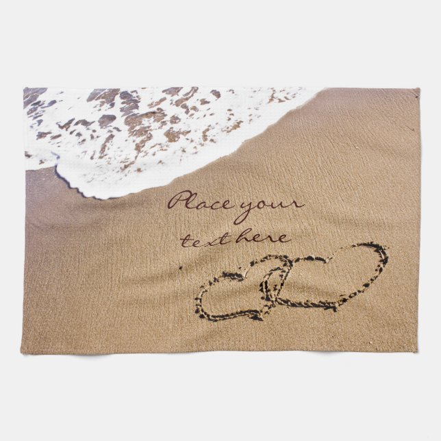 Two Hearts In The Sand Tea Towel (Horizontal)