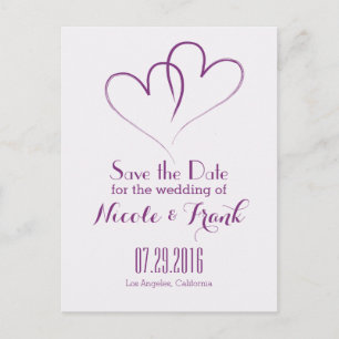 Two Hearts intertwined Save the Date -Purple Announcement Postcard
