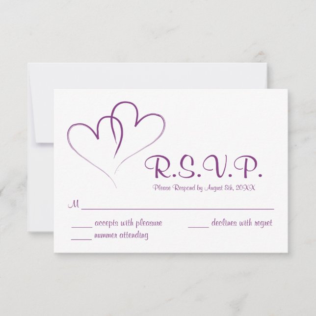 Two hearts intertwined Wedding RSVP Card (Front)