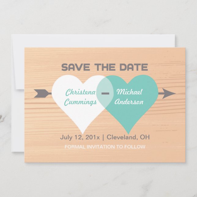 Two hearts Joined Save The Date Card (Front)