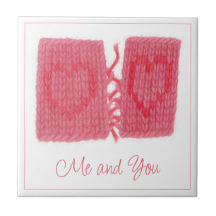 TWO HEARTS KNIT 4.25" Ceramic Tile + Text