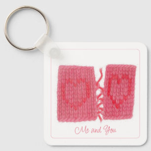 TWO HEARTS KNIT Aluminium Square Keychain + Text