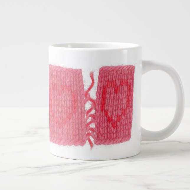 TWO HEARTS KNIT Big White Mug (Right)