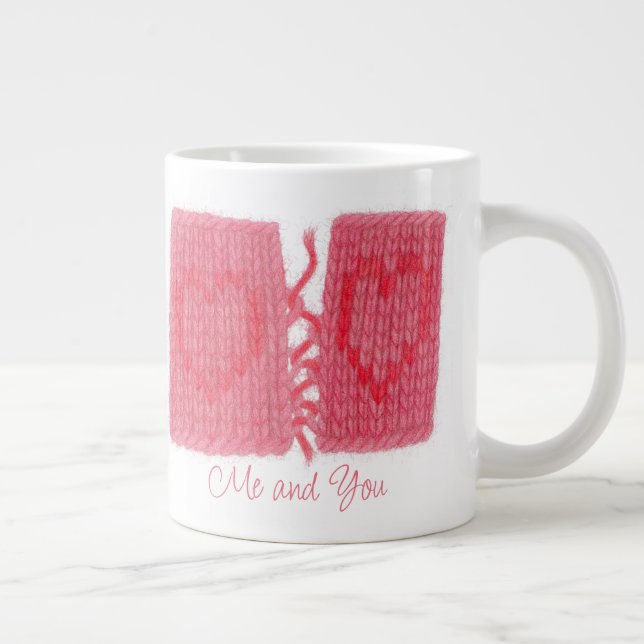 TWO HEARTS KNIT Big White Mug + Text (Right)