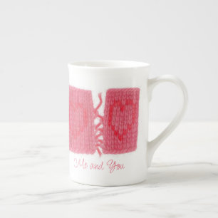 TWO HEARTS KNIT Bone China Mug + Text