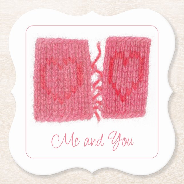 TWO HEARTS KNIT Bracket Paper Coasters + Text (Front)