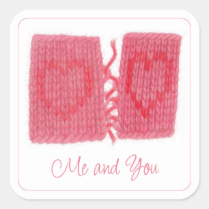 TWO HEARTS KNIT Large Square Stickers + Text
