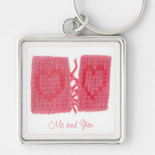 TWO HEARTS KNIT Premium Square Keychain + Text
