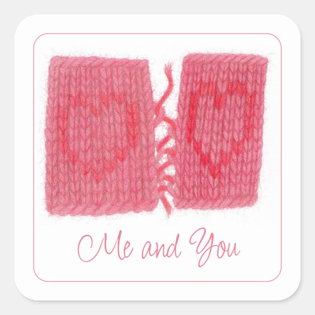 TWO HEARTS KNIT Small Square Stickers + Text (Front)