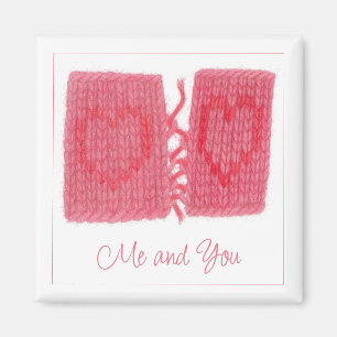 TWO HEARTS KNIT Square Magnet + Text