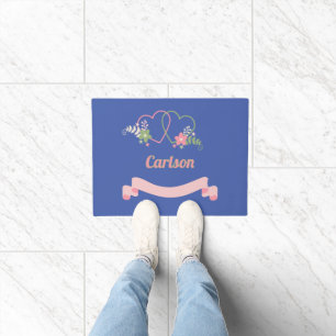 Two Hearts Love Design Personalized Last Name  Doormat