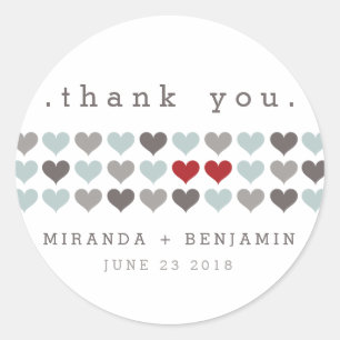 Two Hearts Modern Personalised Wedding Thank You Classic Round Sticker