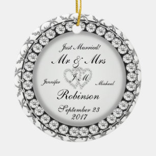 Two Hearts Monogram Wedding Pattern Ceramic Tree Decoration