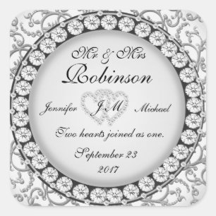 Two Hearts Monogram Wedding Pattern Square Sticker